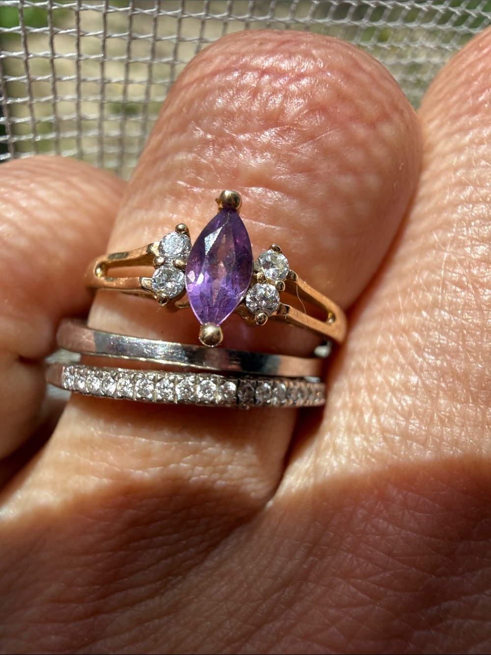 Vintage 10Kt Gold Ring with Amethyst Marquise Centerstone and Accent Stones Sz7